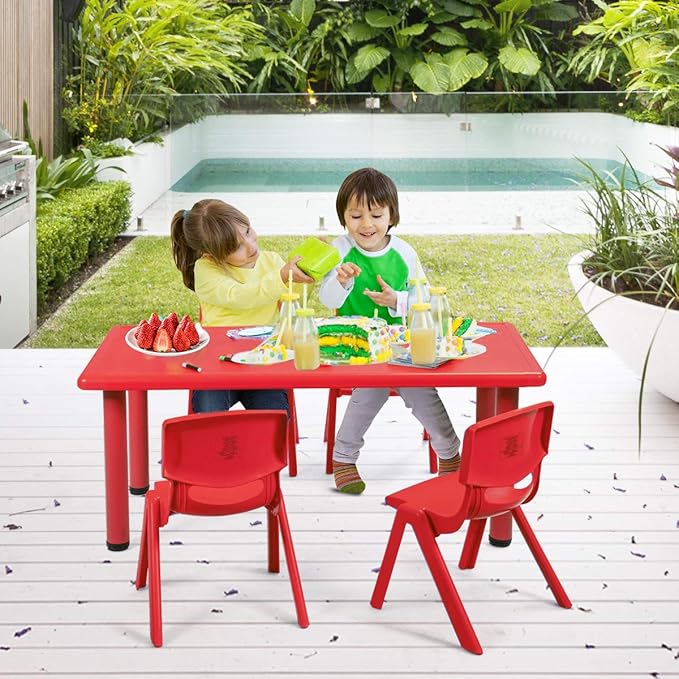 Costzon Plastic Stackable School Chairs, 4 Pack, Kids Learning Chairs with 11 inch Seat Height, Carrying Handle, Waterproof Children Chairs for Playrooms, Schools, Daycares and Home (4 Pack, Red)