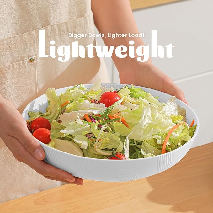 Homienly Wheat Straw Bowls,Large Salad Bowls Set of 2,Big bowls 60 OZ, Unbreakable Serving Bowls, Bowl Plates, Microwave & Dishwasher Safe Bowl Set for Outdoor, Kitchen, Serving, Camping (White)