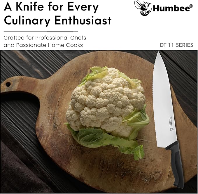 12 Inch Professional Chef Knife with Ergonomic Handle – NSF Certified Stainless Steel Kitchen Knife, Serrated Wave Teeth, Durable and Sharp Blade, DT 11 Series, Black