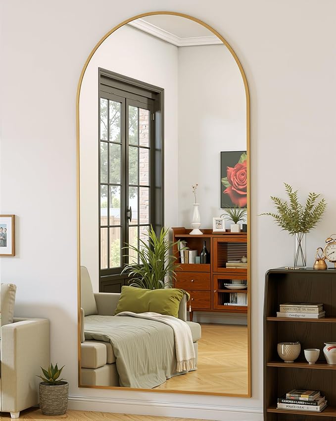 Suidia Full Length Mirror, 58"x18" Floor Standing Mirror Freestanding, Full Body Mirrors with Stand for Bedroom, Hanging Mounted for Living Room Cloakroom, Gold, Arched Style