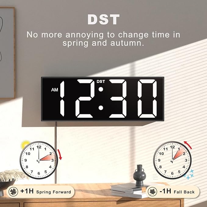 JALL 12'' Large Digital Wall Clock, Big LED Number Dispaly, RGB Colors, DST, Night Light for Classroom Living Room Bedroom Mounted Birthday Xmas Gift for Senior, Mem Womem (White Font, 12 inches)