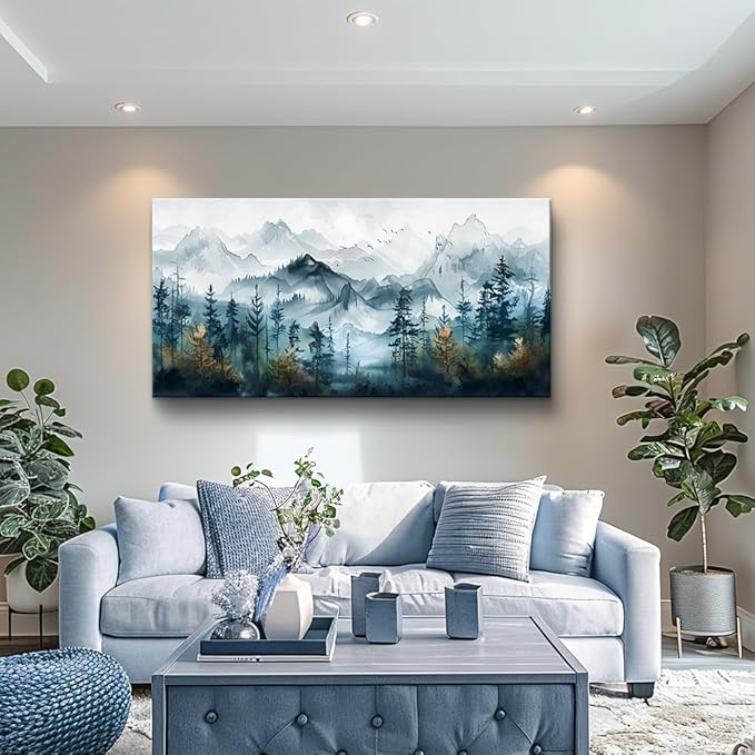 FUHAIHUA Large Wall Art For Living Room Canvas Wall Decor For Bedroom Modern Office Decorations Misty Forests Trees Wall Pictures Artwork Ink Landscape Painting Works Room Aesthetic Mural 30x60 In