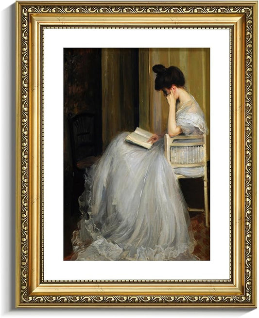 VIYYIEA Gold Framed Wall Art Canvas Print Home Decor for Living Room Women Reading Pictures for Bedroom Bathroom Wall Decor Women Portrait Art Wall Painting Vintage Art Prints Room Wall Decor 11x14in