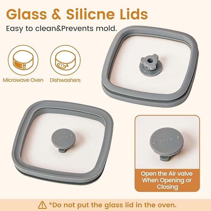 Square Glass Food Storage Jars with Lids[Set of 5], Perfect for Pasta, Cookies, Nuts, Coffee, Cereal, Flour,Organize Your Kitchen with these BPA-Free Glass Jars with Silicone Lids