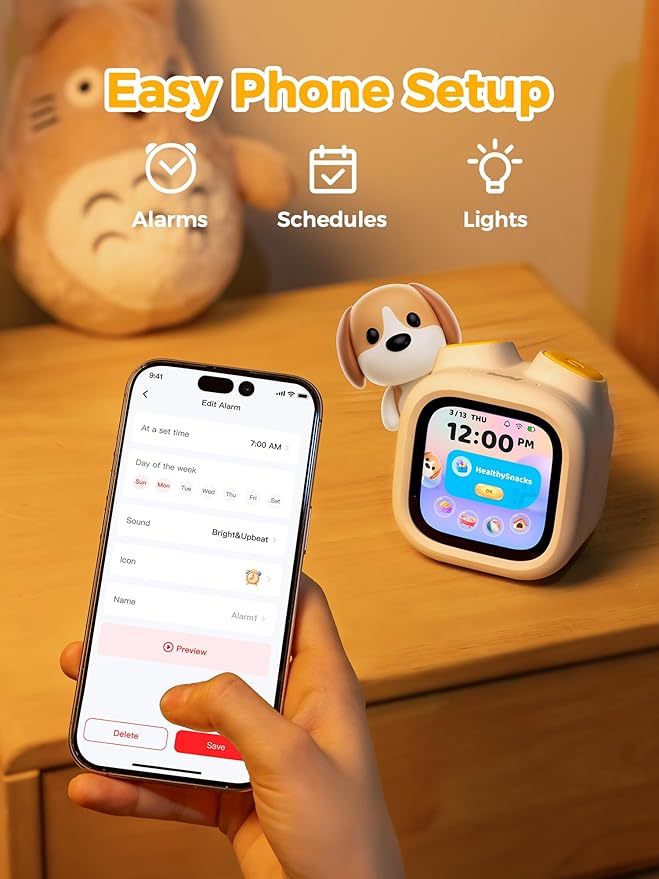 PawPal Digital Pet Alarm Clock with 3.8" Touchscreen - Habit-Building Sleep Trainer with OK-to-Wake, Stories, Music, White Noise & Nightlight for Kids Ages 3-8 Gift