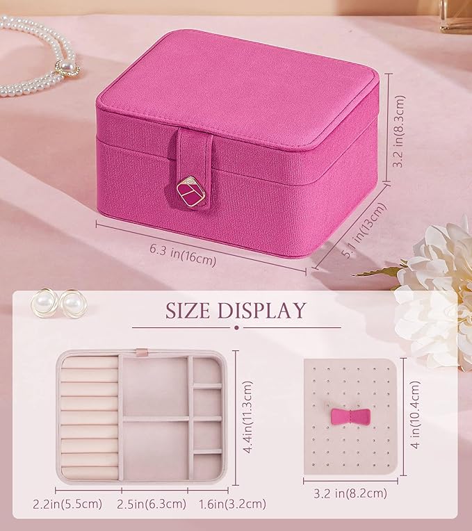 Homde Jewelry Box Small for Women: Ring Earring Organizer Storage for Dresser - Necklace Bracelets Holder with Multi Compartments(Pink)