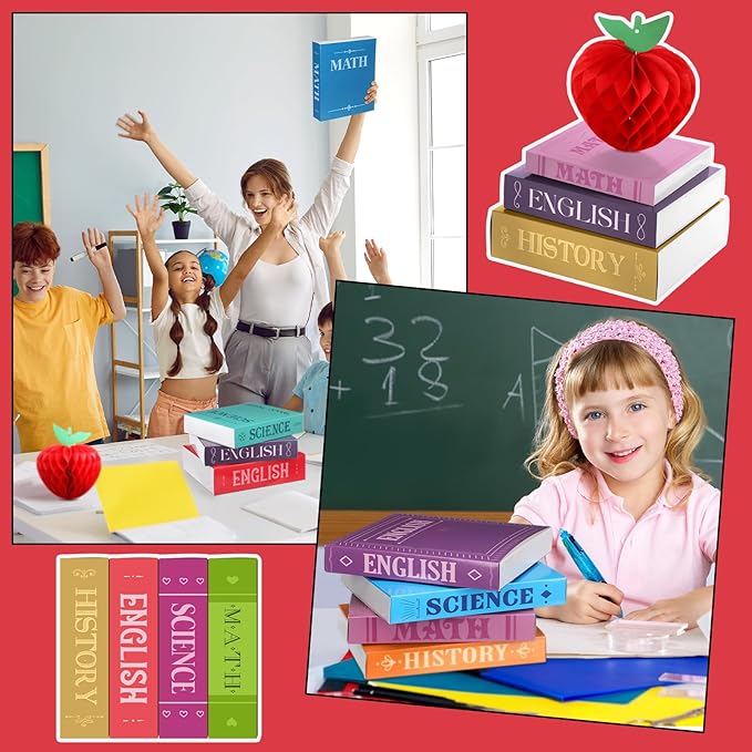 4 Sets Back to School Tables Centerpieces Honeycomb Apple and Paper Book Stack Sign First Day of School Table Centerpiece Back to School Decor for Home Classroom