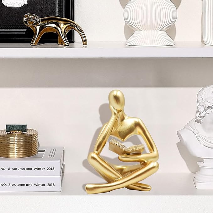 Bookshelf Decor, Reading Thinker Sculpture Figurine, Coffee Table Decor, Entry Way Table Home Decor, Decorative Statue for Living Room, Office, Bedroom, Gift