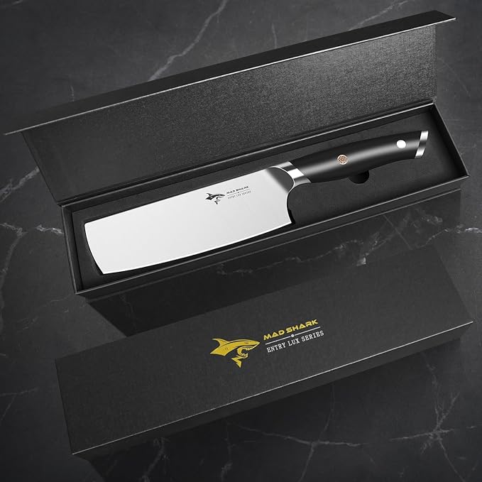 MAD SHARK Nakiri Knife 7 inch Chef Knives, Vegetable Kitchen Knife with High Carbon Stainless Steel Blade, Multipurpose Asian Knife for Chopping, Cutting and Slicing with Ergonomic Handle