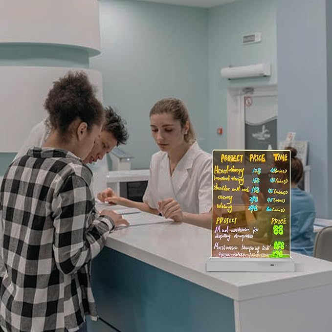 Clear Dry Erase Board, Rechargeable LED Acrylic Message Board, Acrylic Illuminated Dry Erase Board, Can be Used as Night Light for bar/Shop/Office/Holiday/Gifts (Vertical8.2 * 11.8inch)