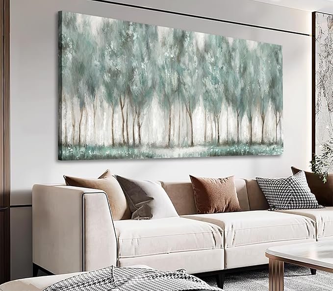 NINEASO Abstract Forest Canvas Wall Art - Grey Teal Foggy Trees Pictures Abstract Misty Woods Wall Decor Modern Botanical Painting Print Artwork for Living Room Bedroom Home Office Decor 20" x 40"