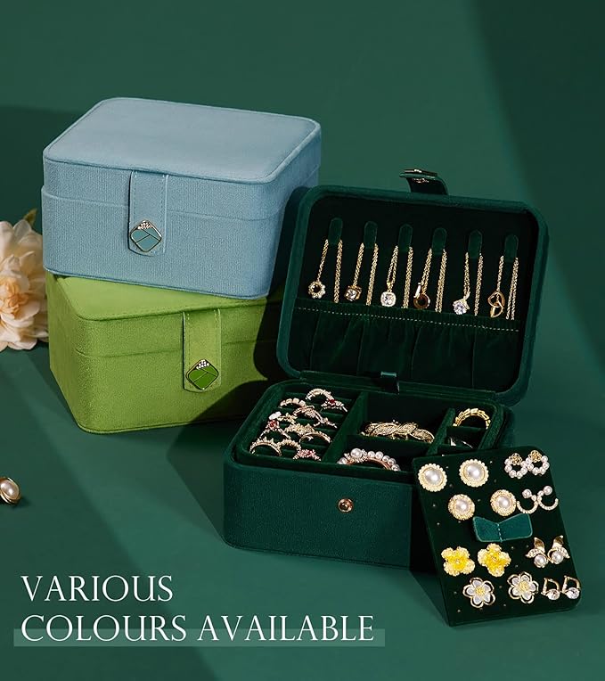 Homde Jewelry Box Small for Women: Ring Earring Organizer Storage for Dresser - Necklace Bracelets Holder with Multi Compartments(Dark Green)