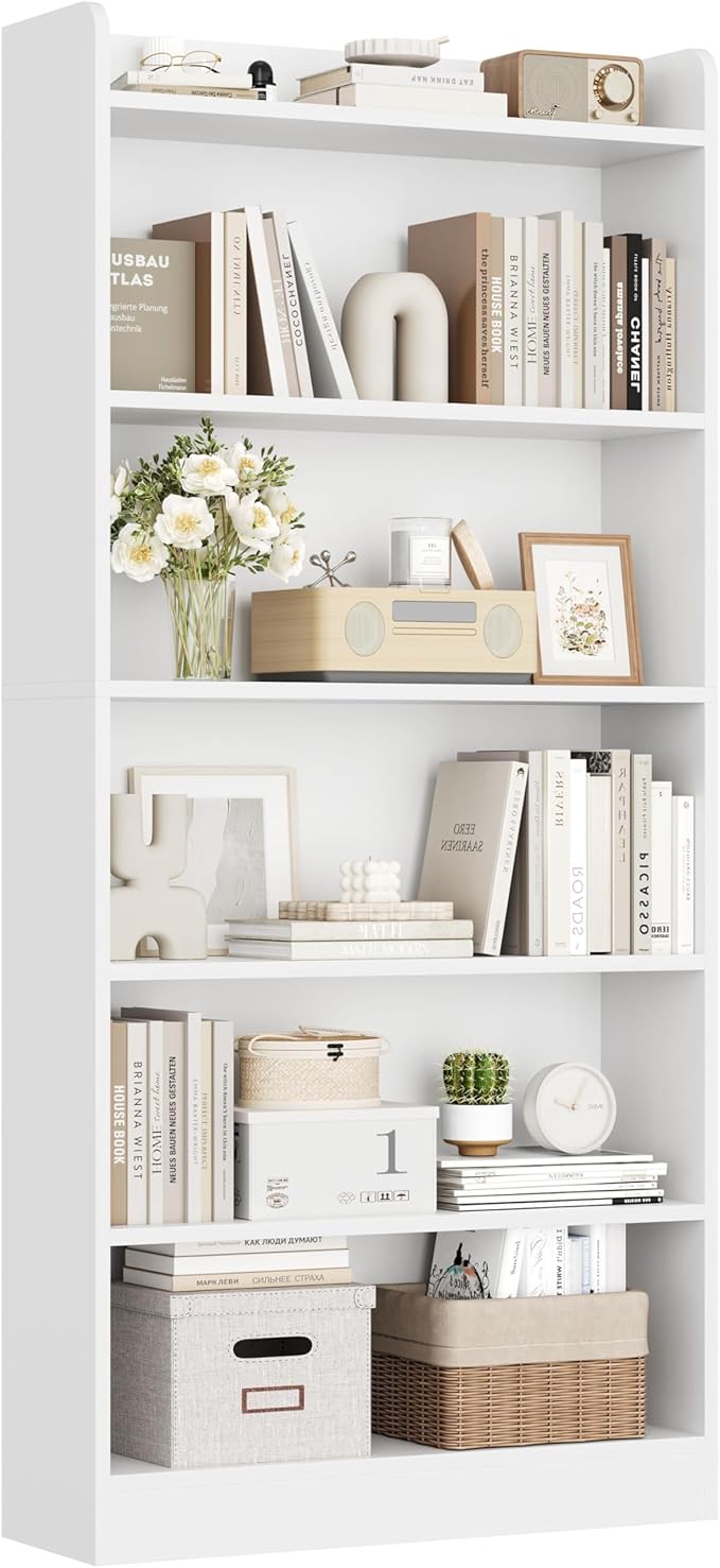 Yaheetech 6-Tier Open Bookcase and Bookshelf, Modern Simple Floor Standing Display Storage Shelves with Top Open Compartment for Home Office, Living Room, Bed Room - White