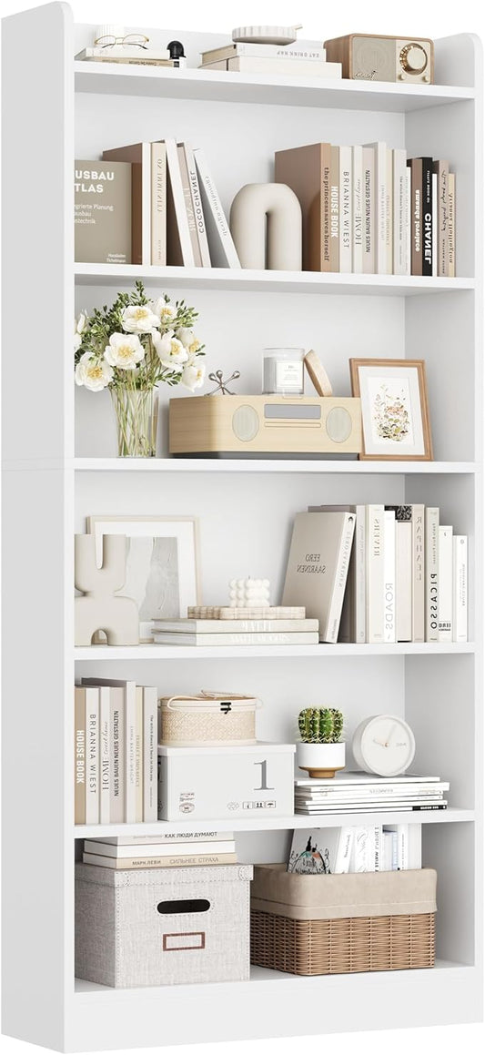 Yaheetech 6-Tier Open Bookcase and Bookshelf, Modern Simple Floor Standing Display Storage Shelves with Top Open Compartment for Home Office, Living Room, Bed Room - White