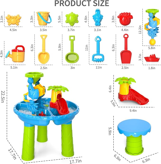 3-in-1 Water Sand Table Outside Toys for Toddlers, Summer Outdoor Beach Backyard Toys Water Table for Kids Todllers 3-5, Activity Sensory Tables Birthday Gifts for Boys Girls