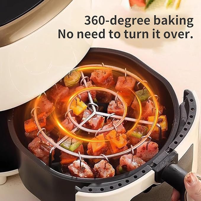 2025 New Air Fryer Grill Skewer Rack, Stainless Steel BBQ Kabob Set, 30 Vertical Meat Skewers with Round Hanging (1)