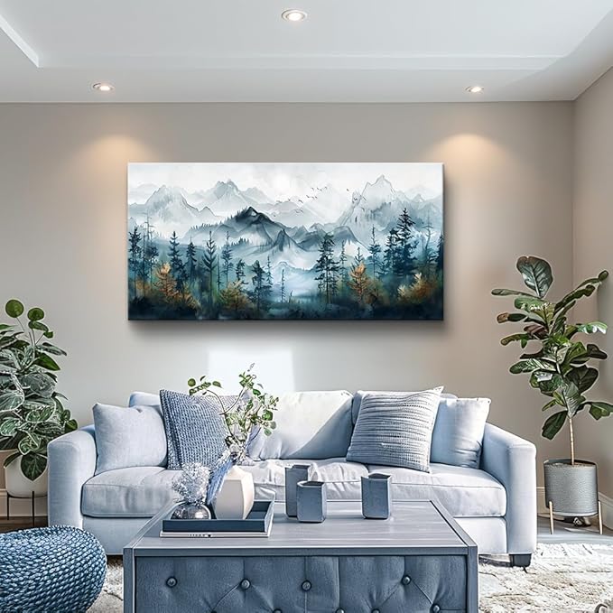 FUHAIHUA Wall Decorations For Living Room Canvas Wall Art For Bedroom Office Wall Decor Hotel Room Mural Misty Forests Trees Paintings Ink Landscape Pictures Artwork Modern Home Decor 20x40 In