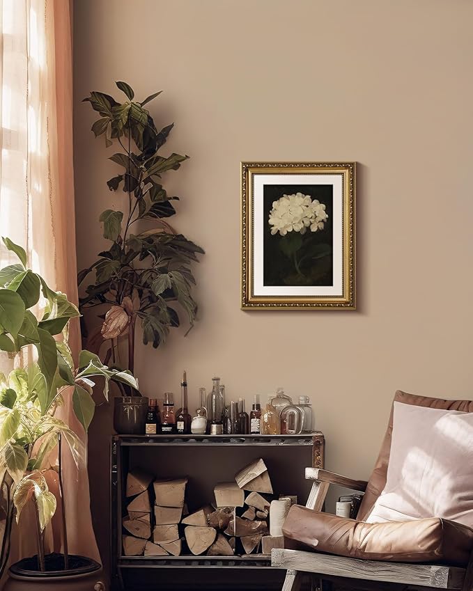 VIYYIEA Gold Framed Wall Art Canvas Print Home Decor Vintage Flower Art Aesthetic Room Decor White Hydrangea Oil Painting Canvas Prints Bedroom Bathroom Wall Decor Kitchen Office Floral Art 11x14in