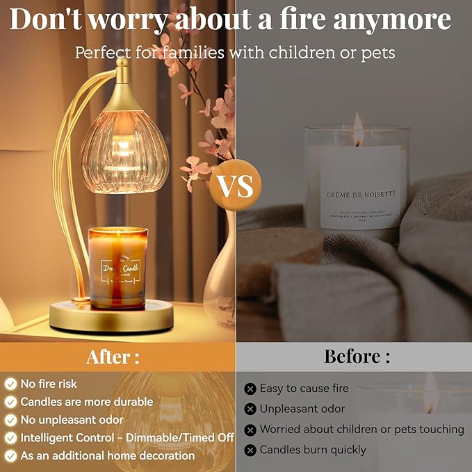 Candle Warmer Lamp, Electric Candle Warmer with Timer Dimmer - Candle Lamp Warmer for Scented Jar Candles - Candle Lamp for Housewarming Gifts New Home Decor (Amber Color)