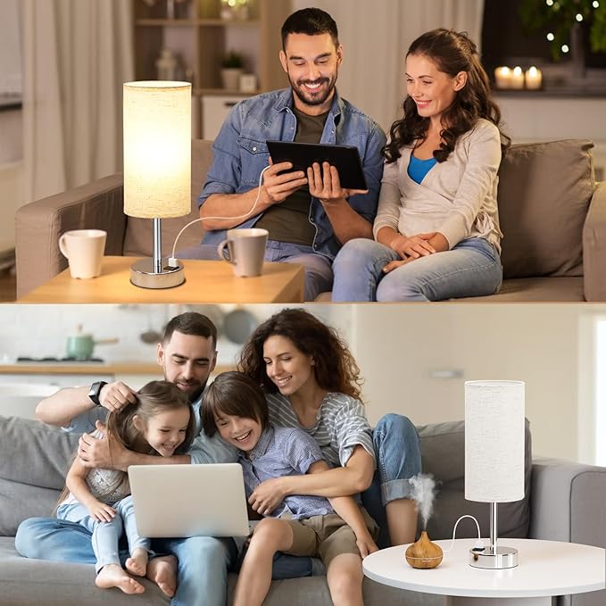 Dicoool Touch Table Lamp for Bedroom Nightstand - Bedside Lamp with USB-C USB-A Charging Ports White, 3 Way Dimmable Small Desk Lamp for Bedroom, Dorm Room, Office, Living Room, Reading, Bathroom