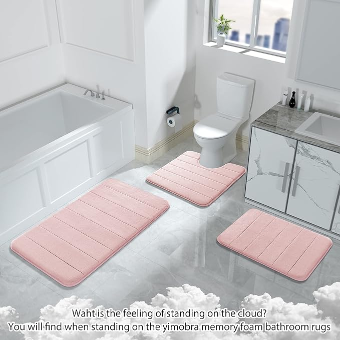 Yimobra Bathroom Runner 55"x24", Non Slip Memory Foam Bath Mat, Super Soft Water Absorbent Hallway Carpet, Machine Washable Rug for Vanity Tub Shower, Pink