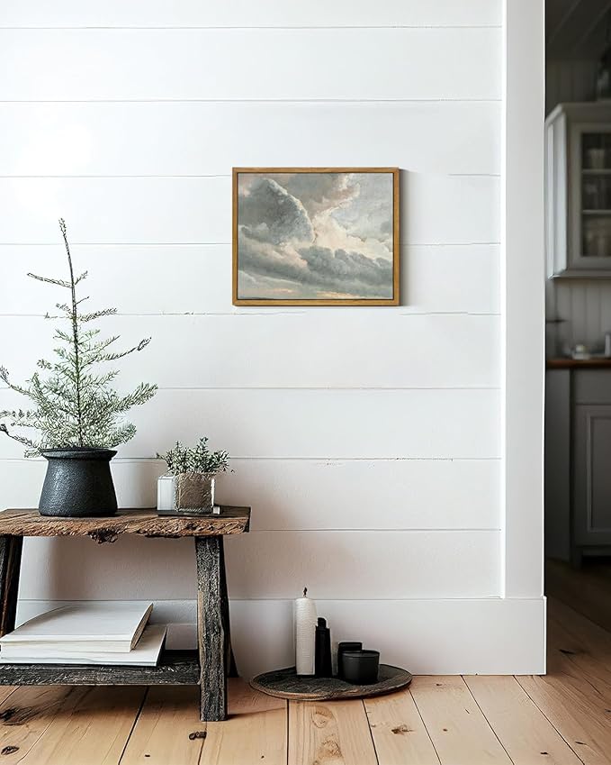 InSimSea Framed Canvas Wall Art Vintage Decor, Study of Clouds Oil Painting Wall Prints, Home Decor Wall Art for Farmhouse Office Bathroom Decor, 9"x11"