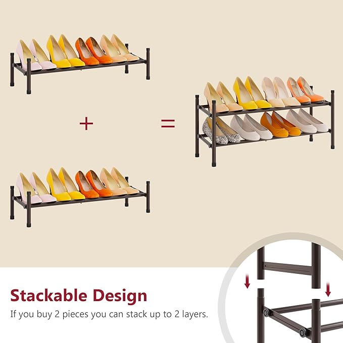 Tajsoon Expandable Shoe Rack for Closet 1 Tier, 28“-41“Adjustable & Stackable Shoe Shelf Storage, Metal Shoe Rack Organizer for Front Door Entrance, Closet, Garage, Entryway, Bronze