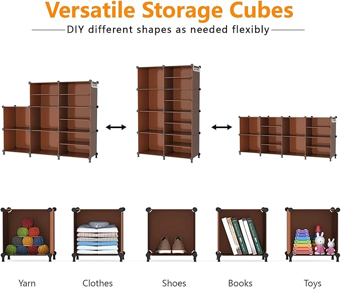AWTATOS Closet Organizer 8 Cube Storage Shelves Clothes Organizers Closet Storage Stackable Cubby Shelving for Closet Bedroom Living Room Office Cocoa Brown