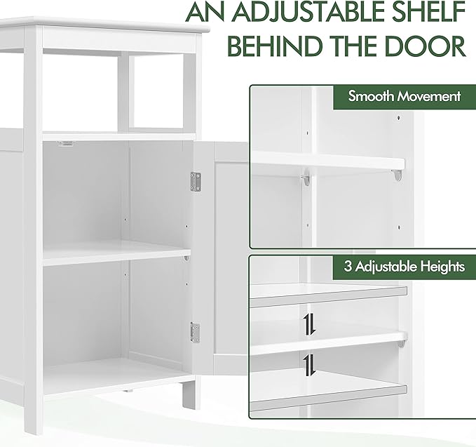 Yaheetech Single Door Floor Cabinet, Bathroom Free Standing Storage Organizer with Adjustable Shelf, Narrow Side Cabinet for Living Room, White