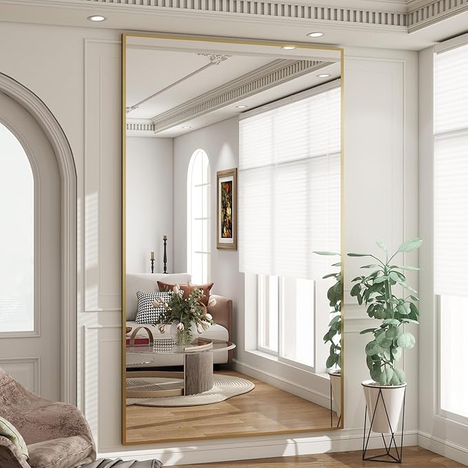 BEAUTYPEAK 77"x38" Rectangle Full Body Floor Mirrors, Full Length Mirror Hanging or Leaning, Aluminum Alloy Frame Wall Mirror for Bedroom, Dressing Room, Gold