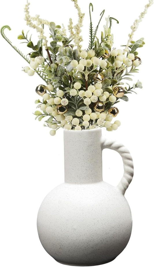 Ceramic Vase with Handles, Minimalist Modern Home Decor, Small Pampas Grass Vases for Table, Shelf Bookshelf, Mantel, Entryway Decorative Flower Vase Centerpieces for Dining Table