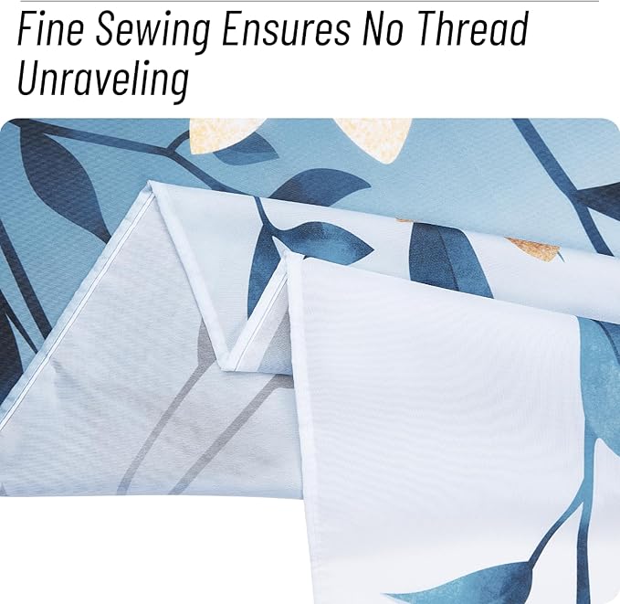 Eucalyptus Shower Curtain, Ombre Floral Leaves Plant Washable Fabric Bath Decor with 12 Hooks 72x72 inches, Moonlight Blue