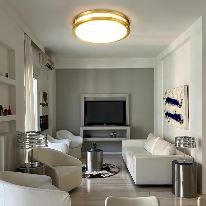 Gold Ceiling Light Fixture 24W, 12 inch LED Flush Mount Ceiling Light for Bedroom, Kitchen, Bathroom, Dimmable Close to Ceiling Light Fixture for Hallway 5CCT…