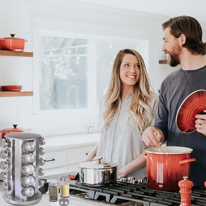 KALINCO Rotating Spice Rack Organizer, Revolving Spice Rack for Cabinet, Stainless Steel Spice Organizer with Jars(20-Jar)