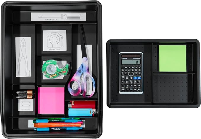 Madesmart 23-Compartment Original Junk Drawer Organizer Tray, Plastic Multipurpose Storage Bin for Drawers, Granite