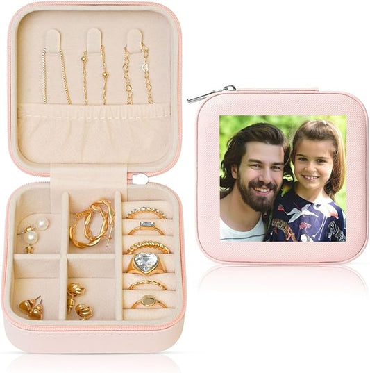 Personalized Jewelry Box Gifts for Women - Custom Jewelry Organizer with Image Text Logo - Customized Travel Leather Jewelry Case for Mom Wife Wedding Girls