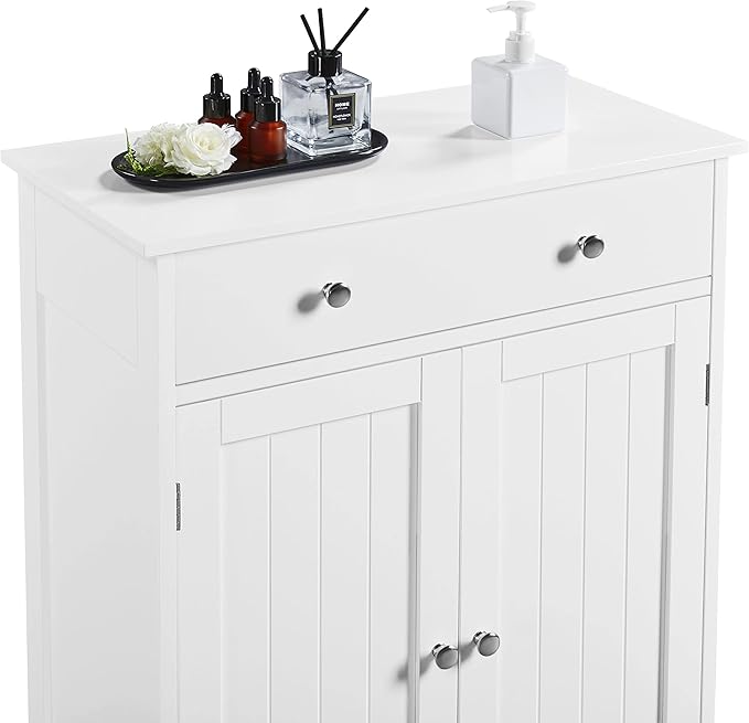 Yaheetech Free Standing Bathroom Cabinet with 1 Drawer 2 Doors and Adjustable Shelf, Wooden Entryway Storage Cabinet, 11.8D x 23.6W x 31.5H in, White