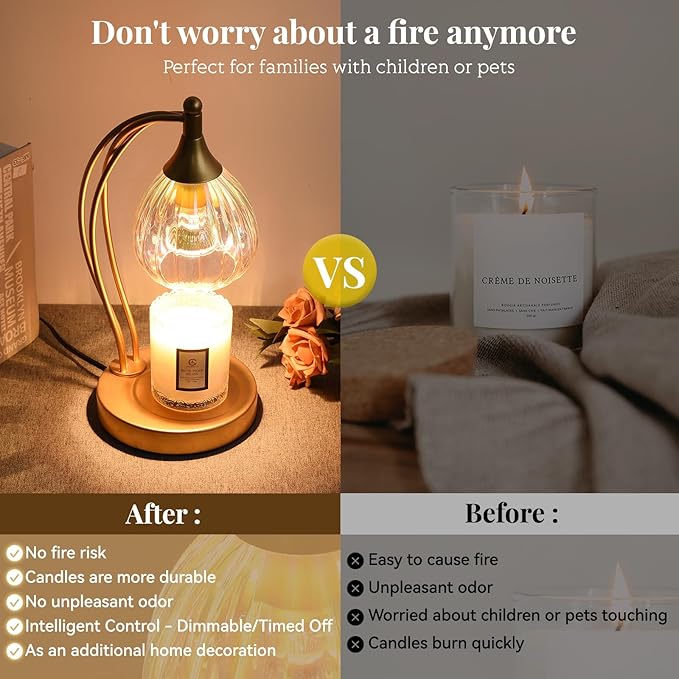 Candle Warmers for Jar Candles - Wax Melt Warmer with Timer Dimmer - Cozy Room Decor Aesthetic Home Gifts for Housewarming - 2 Bulb