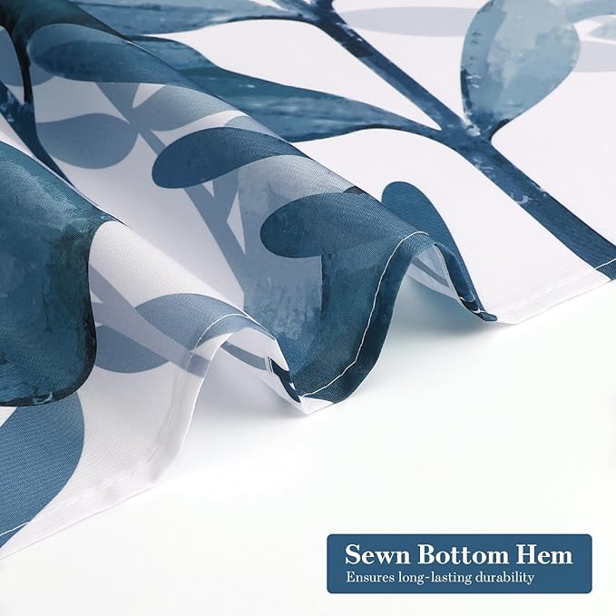 MitoVilla Navy Blue Eucalyptus Shower Curtain, Plant Leaves Vintage Fabric Shower Curtains for Rustic Bathroom Decor, Chic Modern Botanical Shower Curtain, 72x72