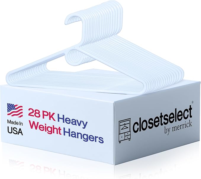 Ultra Heavy Duty Plastic Hangers, Made in USA, White Heavy Weight Hanger, 28 Pack