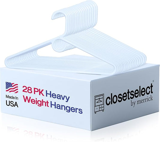 Ultra Heavy Duty Plastic Hangers, Made in USA, White Heavy Weight Hanger, 28 Pack
