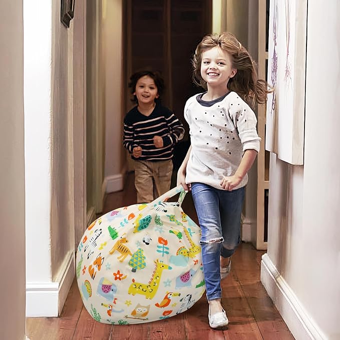 Bean Bag Chair for Kids Stuffed Animal Storage Beanbag Chairs,Toddler Toy Storage Organizer for Girls and Boys,32'' Cover Only（No Filling