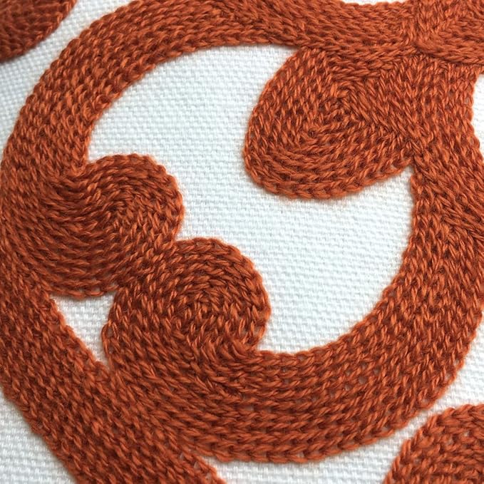 Alysheer Embroidered Lumbar Decorative Throw Pillow Cover 12"x 20", Classic Boho Mandala Embroidery Pattern Cotton Rectangular Cushion Case for Sofa Couch Living Room Bedroom(Burnt Orange)