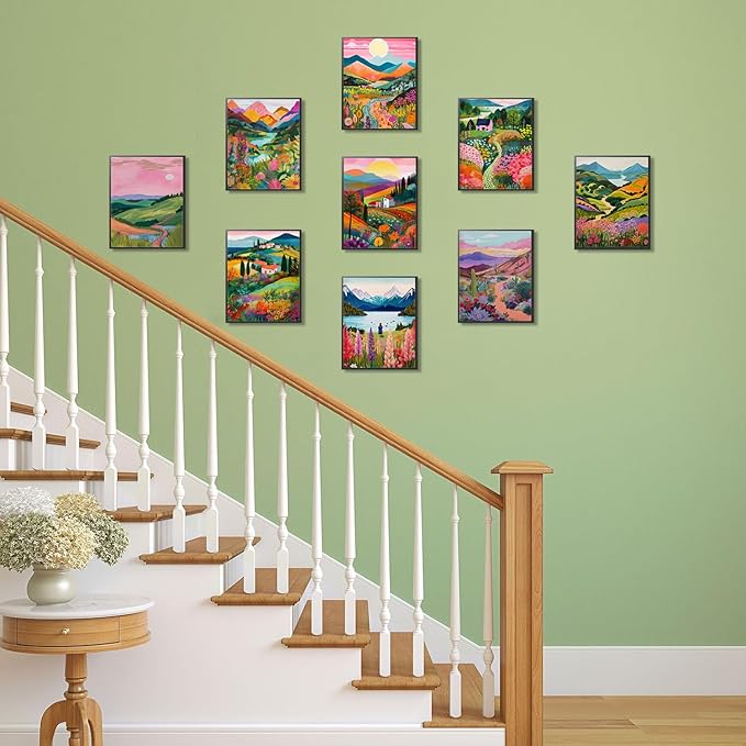 Plant Floral Landscape Wall Art Set of 9, Colorful Abstract Nature Landscape Posters Wall Decor, Boho Canvas Artwork for Living Room Dining Room Bedroom Bathroom Home Decoration 8x10In Unframed