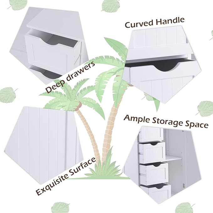 GLACER Bathroom Floor Cabinet, Multifunctional Storage Cabinet with 4 Drawers and 1 Door, Wooden Side Storage Organizer for Bathroom, Living Room or Kitchen, 22 x 12 x 32 inches (White)