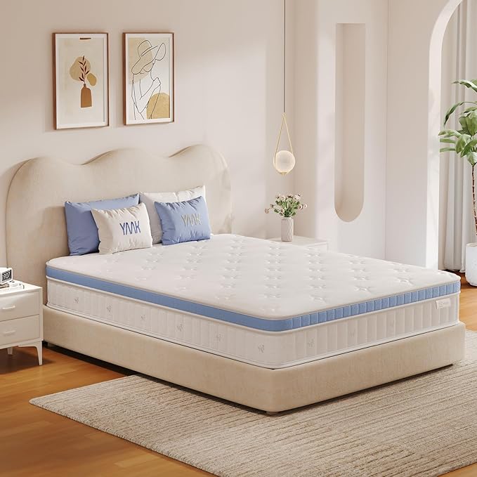 Yaak Twin Mattress 12 Inch, Hybrid Mattress in a Box Twin Size, Individual Pocket Spring Single Bed with Breathable Memory Foam, Pressure Relief, Medium Firm for Teenages and Kids