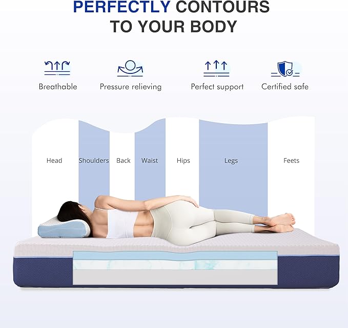 10 Inch Full Gel Cooling Memory Foam Mattress, Pressure Relief, Medium Firm Support，Mattress in a Box, CertiPUR-US Certified
