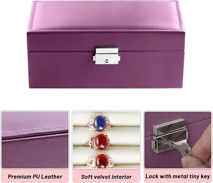 Homeanda Jewelry box 2 layer Jewelry box Leather Jewelry boxes for Women Girls Teens Jewelry organizer box Jewelry Storage box with lock(Purple)