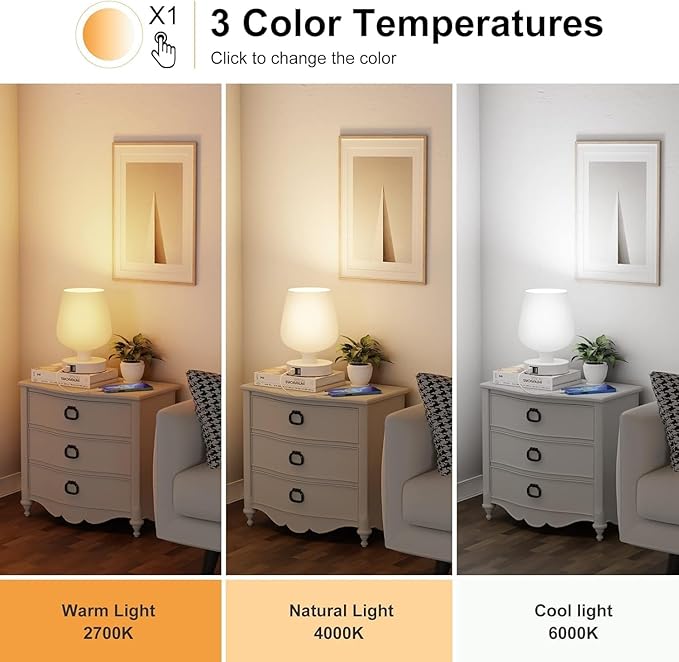Touch Bedside Table Lamp - Modern Small Lamps for Bedroom Living Room Nightstand, Desk Lamps with White Opal Glass Lamp Shade, Warm LED Bulb, 3 Way Dimmable, Bulb Included