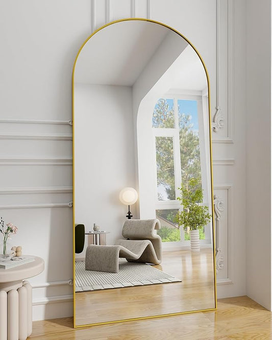 Koonmi 30"x71" Arched Full Length Mirror, Gold Large Floor Mirror with Aluminum Alloy Frame, Standing Hanging or Leaning Wall-Mounted Full Body Mirror for Living Room and Bedroom